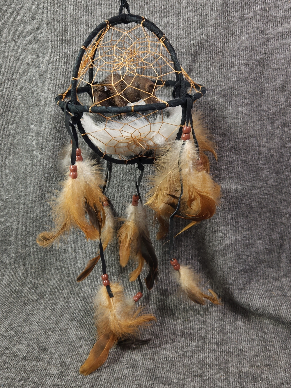 Hand Crafted Black and Brown Feather Dreamcatcher